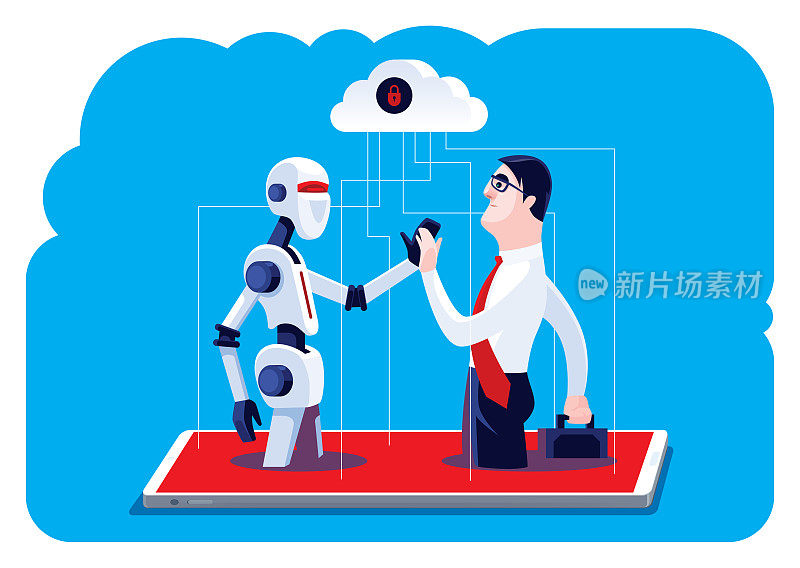 businessman and robot giving high five